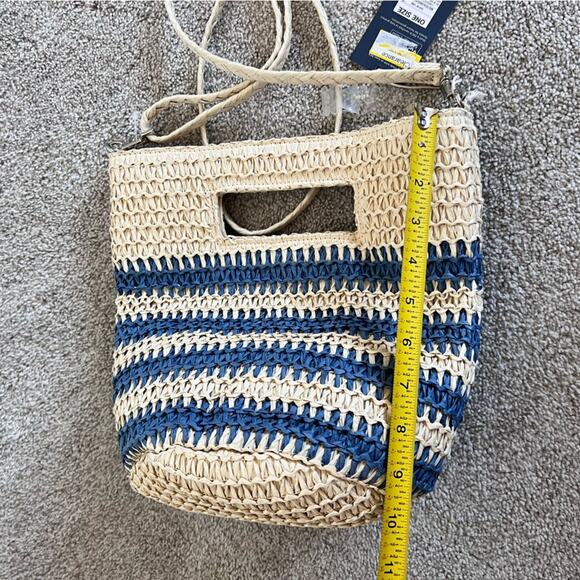 NWT Universal Thread Straw Purse Adjustable Over the Shoulder Strap Cream/Blue - Picture 9 of 10